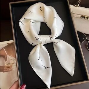 Elegant White  Scarf with Black Accents